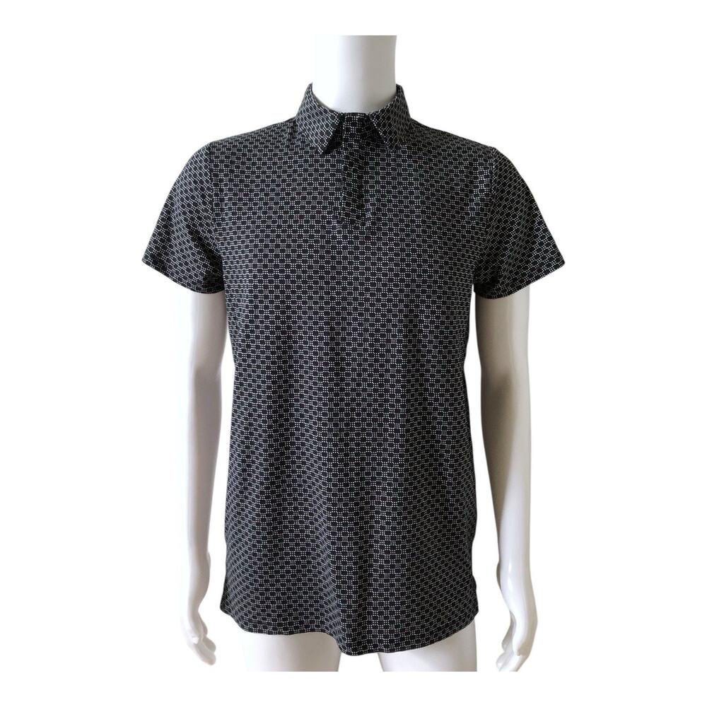 All in Motion Polo Shirt Mens M Black Geometric Stretch Golf Short Sleeve NWT